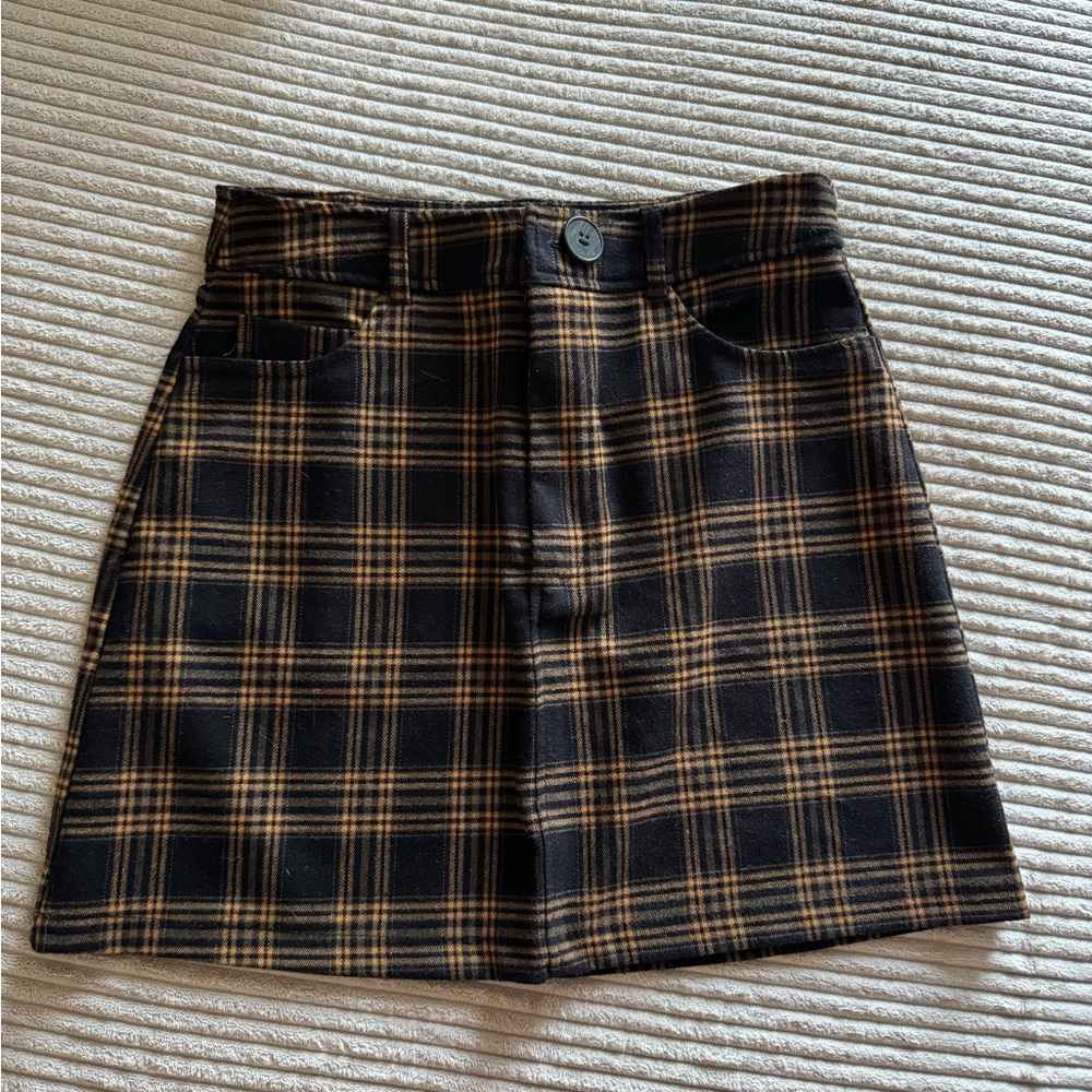 Plaid Black and Gold Women's Skirt